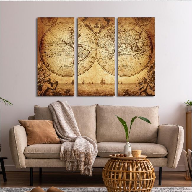 Canvas print Vintage world map 1733,3 panels
