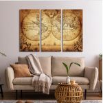 Πίνακας σε καμβά Vintage world map 1733, τρίπτυχος