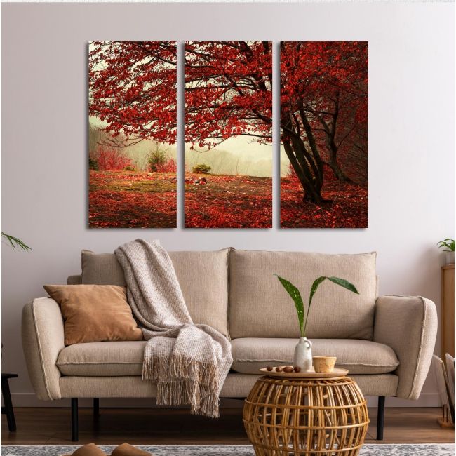 Canvas print Red forest,3 panels