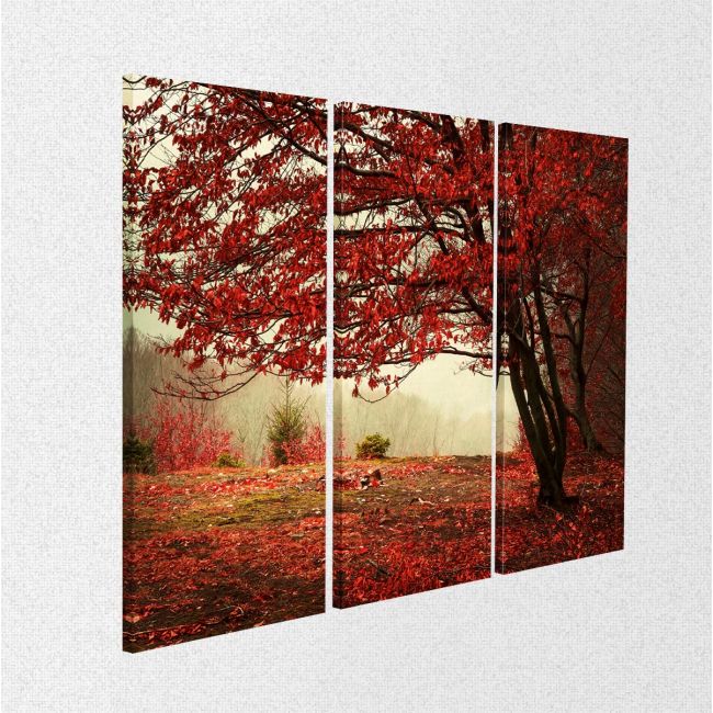 Πίνακας σε καμβά Red forest, τρίπτυχος