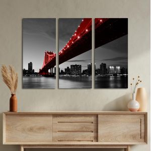 Πίνακας σε καμβά Red Manhattan bridge, τρίπτυχος