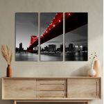 Πίνακας σε καμβά Red Manhattan bridge, τρίπτυχος