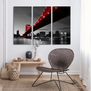 Πίνακας σε καμβά Red Manhattan bridge, τρίπτυχος 2