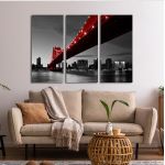 Πίνακας σε καμβά Red Manhattan bridge, τρίπτυχος