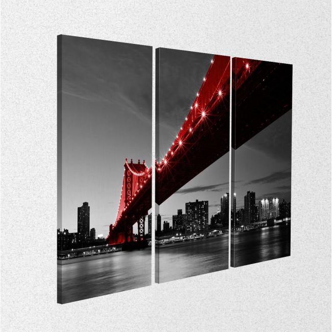 Canvas print Red Manhattan bridge,3 panels