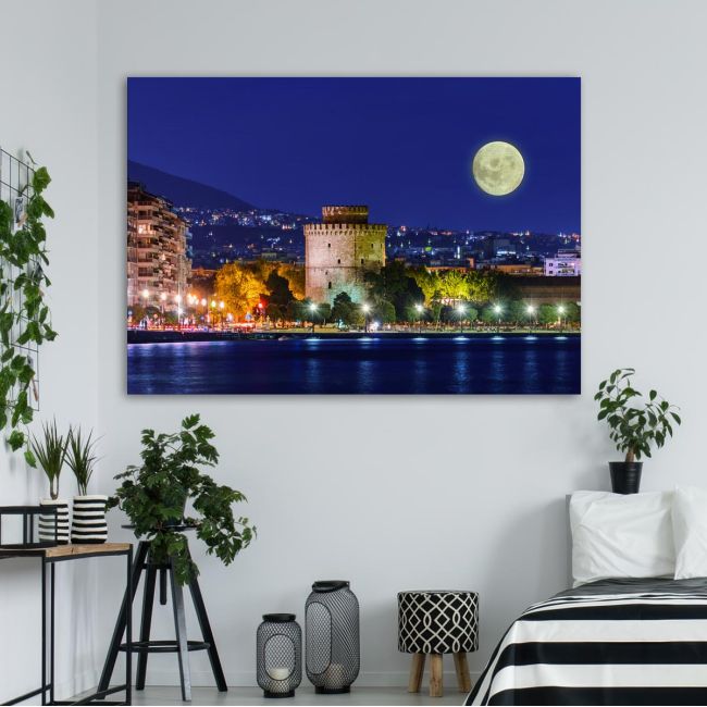 Πίνακας σε καμβά Θεσσαλονίκη με πανσέληνο II 