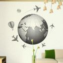Αυτοκόλλητο τοίχου Η γη, αεροπλάνα, αερόστατα, πυξίδα, Ταξίδι στον κόσμο 2 