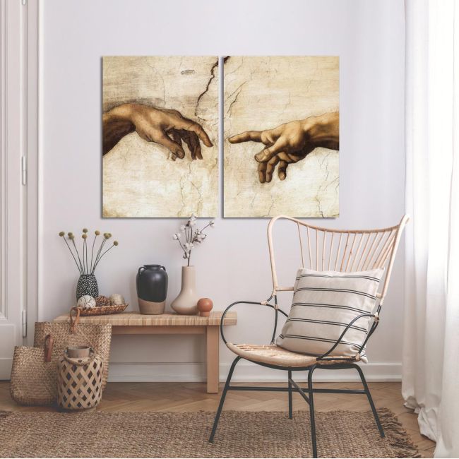 Πίνακας σε καμβά The creation of Adam, Michelangelo, δίπτυχος