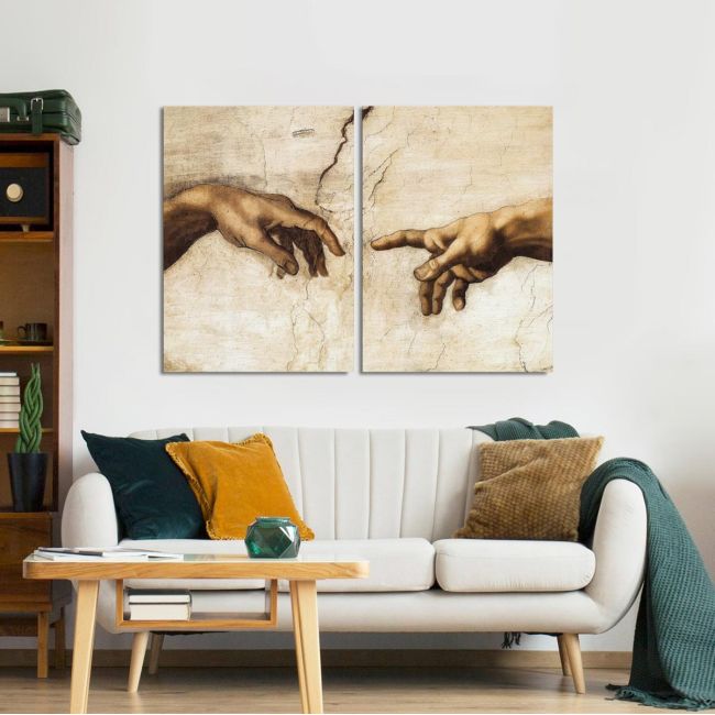 Πίνακας σε καμβά The creation of Adam, Michelangelo, δίπτυχος