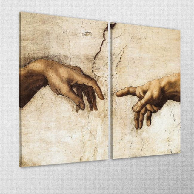 Πίνακας σε καμβά The creation of Adam, Michelangelo, δίπτυχος