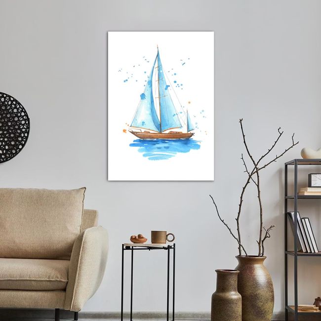 Canvas print,Sailing boat hand painted watercolor