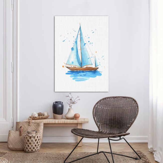 Canvas print,Sailing boat hand painted watercolor