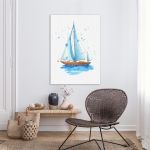 Canvas print,Sailing boat hand painted watercolor