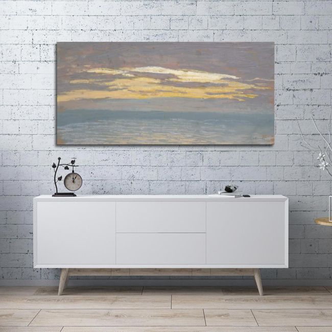 Canvas print View of the sea at sunset, Monet C, reproduction