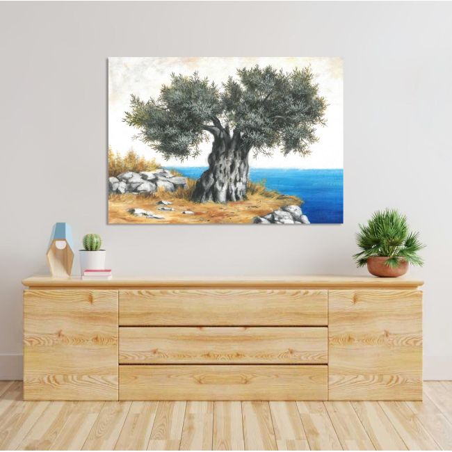 Canvas print Olive tree by the sea