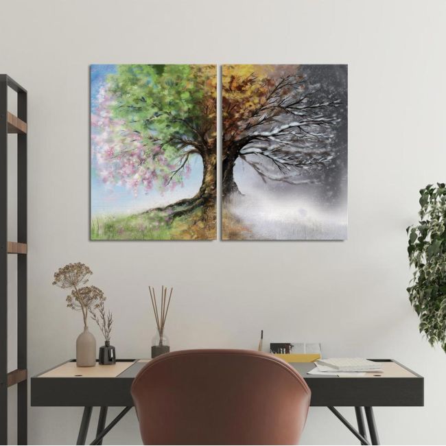 Canvas print Four season tree, two panels