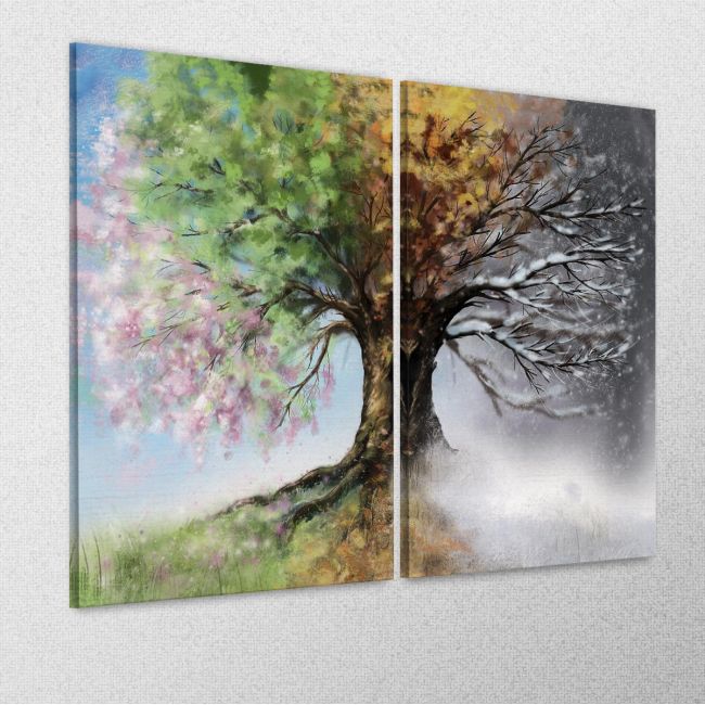 Πίνακας σε καμβά Four season tree, δίπτυχος