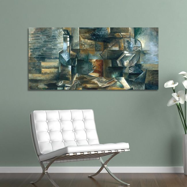 Canvas print Bottle and fishes detail, Braque G, panoramic