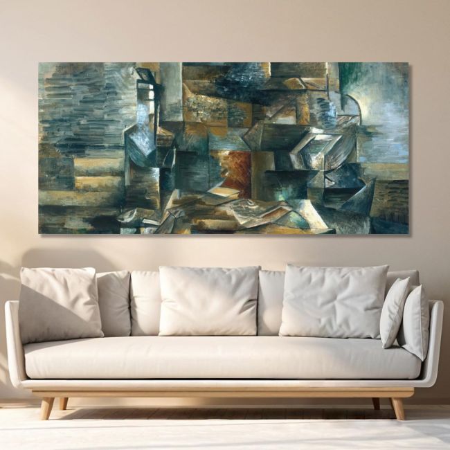 Canvas print Bottle and fishes detail, Braque G, panoramic
