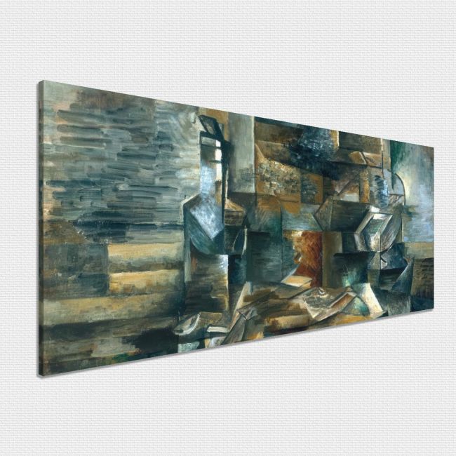 Canvas print Bottle and fishes detail, Braque G, panoramic