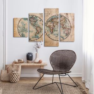 Πίνακας σε καμβά Old world map in hemispheres τετράπτυχος ασύμμετρος 2
