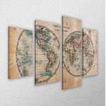 Πίνακας σε καμβά Old world map in hemispheres τετράπτυχος ασύμμετρος