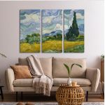Canvas print Wheat field with cypresses, Vincent van Gogh,3 panels