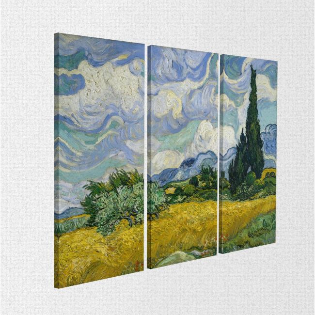Canvas print Wheat field with cypresses, Vincent van Gogh,3 panels