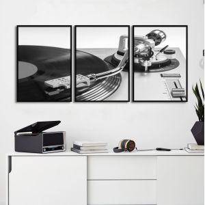 Vinyl record player gray, three panels poster