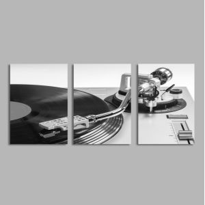 Vinyl record player gray, three panels poster 2