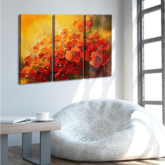 Πίνακας σε καμβά Παπαρούνες, Illustration of poppies, τρίπτυχος