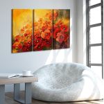 Πίνακας σε καμβά Παπαρούνες, Illustration of poppies, τρίπτυχος