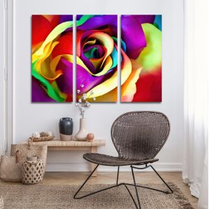 Πίνακας σε καμβά Τριαντάφυλλο, Multicolor rose, τρίπτυχος 2