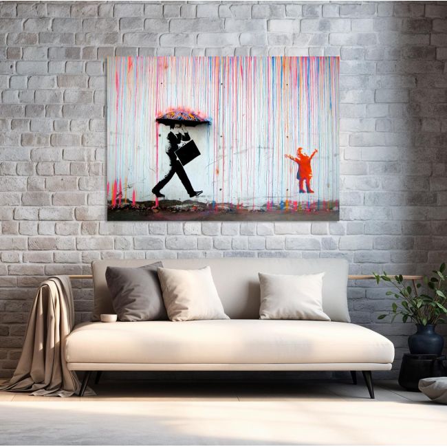 Πίνακας σε καμβά Rainbow rain, Banksy
