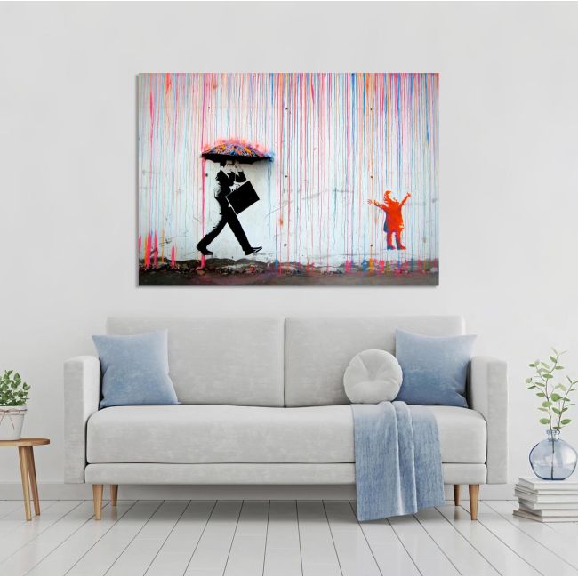 Πίνακας σε καμβά Rainbow rain, Banksy