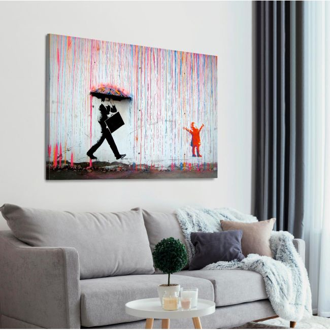 Πίνακας σε καμβά Rainbow rain, Banksy