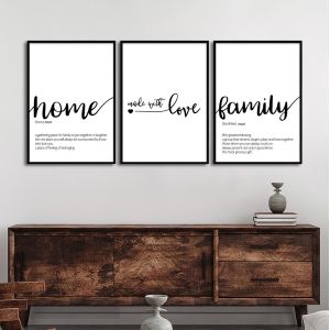 Home, Family, Made with love, αφίσα, κάδρο, τρίπτυχο