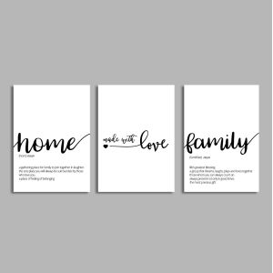 Home, Family, Made with love, αφίσα, κάδρο, τρίπτυχο 2