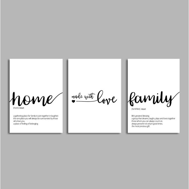 Home, Family, Made with love, αφίσα, κάδρο, τρίπτυχο