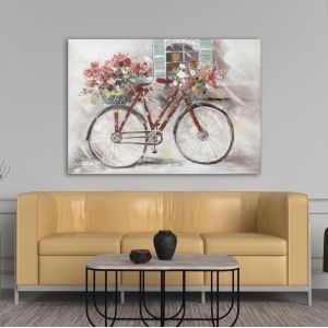Canvas print Red bicycle, red flowers