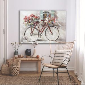 Πίνακας σε καμβά Red bicycle, red flowers  2