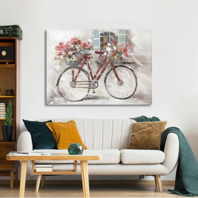 Πίνακας σε καμβά Red bicycle, red flowers 