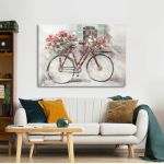 Canvas print Red bicycle, red flowers