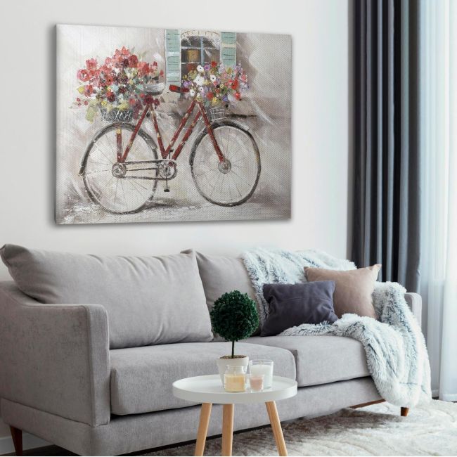 Πίνακας σε καμβά Red bicycle, red flowers 