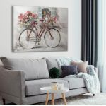 Canvas print Red bicycle, red flowers