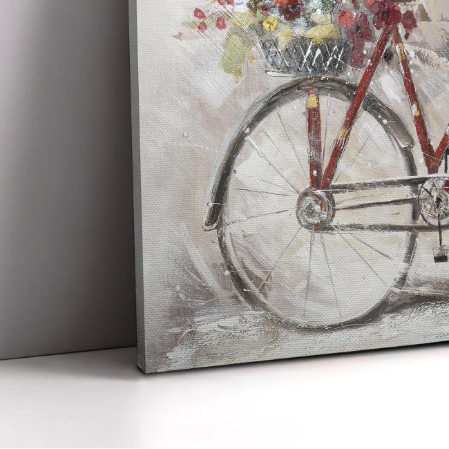 Πίνακας σε καμβά Red bicycle, red flowers 