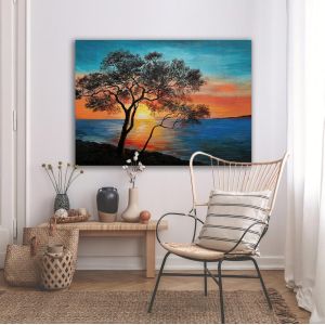 Canvas print Tree at sunset, Tree near the lake at sunset 2