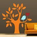 Αυτοκόλλητο τοίχου Δέντρο, καρδιά και πουλί, πορτοκαλί 