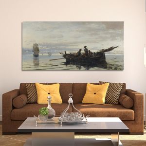 Canvas print Gathering the fishnets, Volanakis panoramic