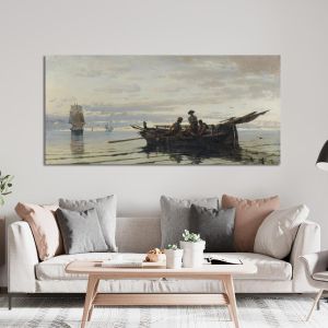 Canvas print Gathering the fishnets, Volanakis panoramic 2